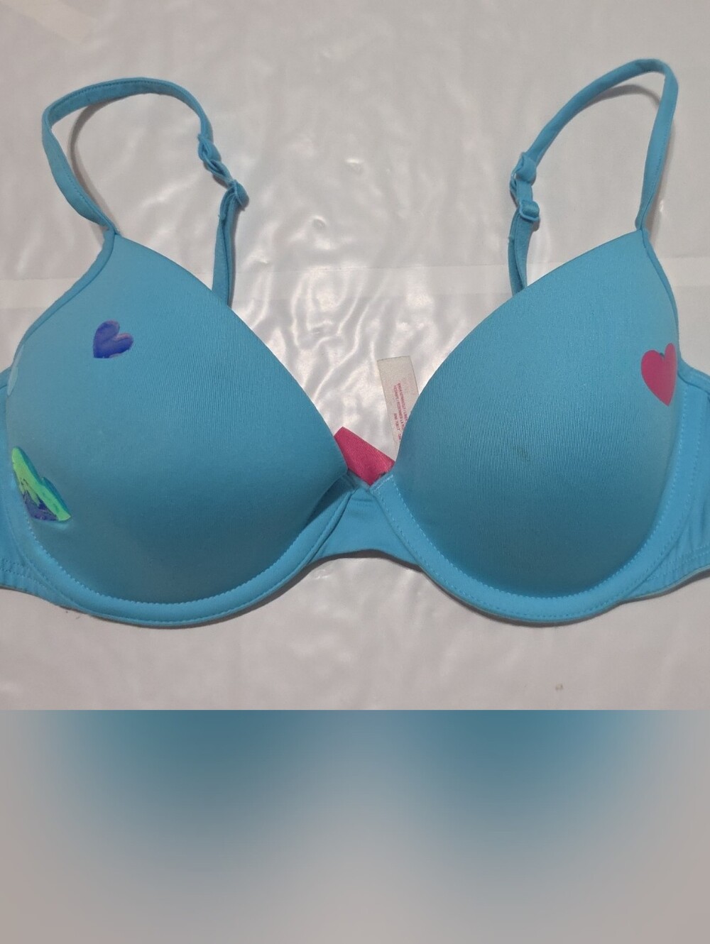 PINK Victoria's Secret Light Blue Heart Detail T-Shirt Bra